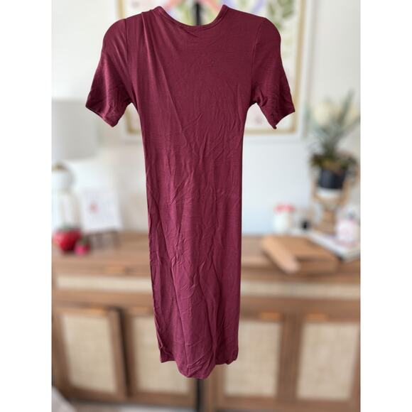 Daily Ritual Supersoft Terry Short-Sleeve Tie-Front Midi Dress Maroon Womens XS - Picture 6 of 10